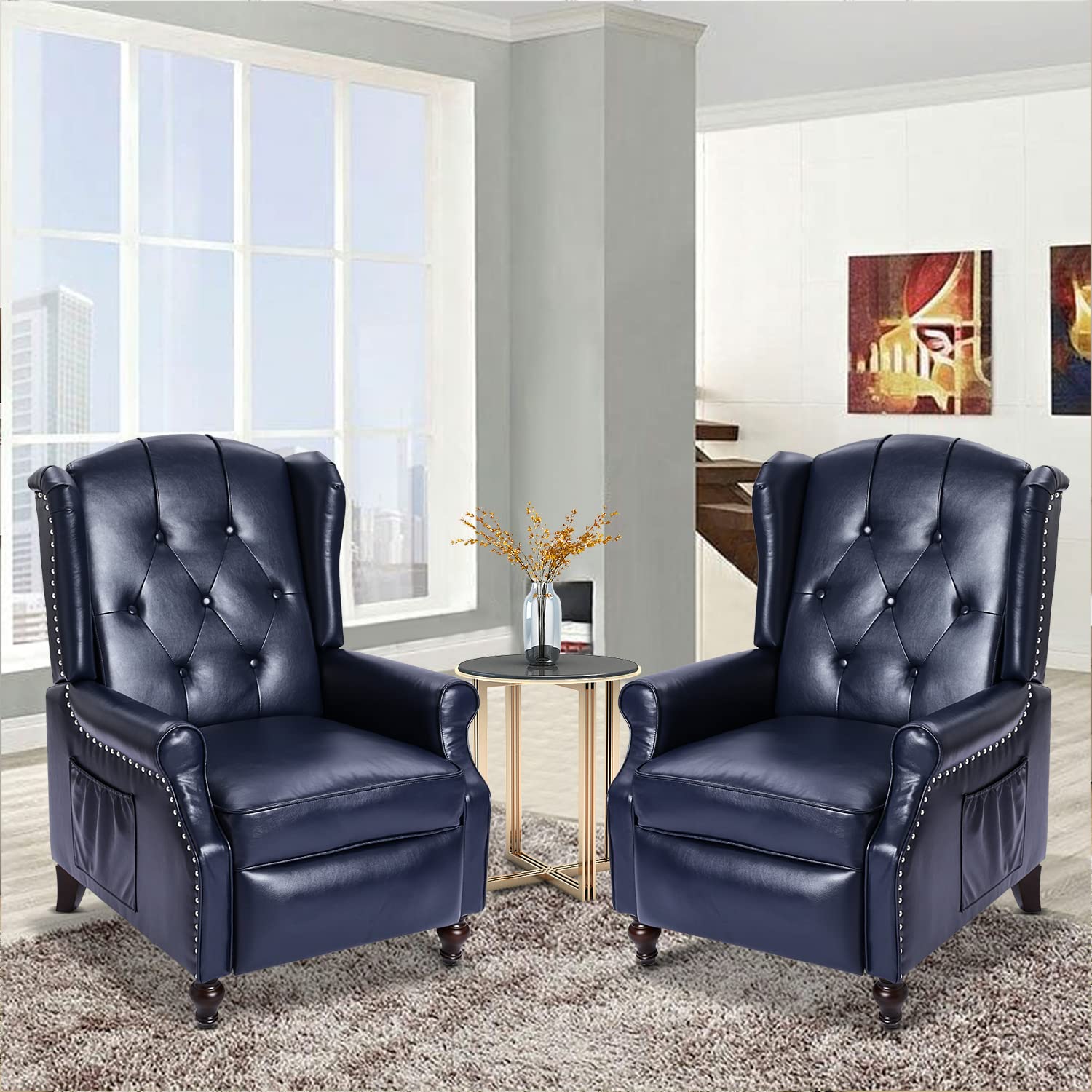 blue leather recliner