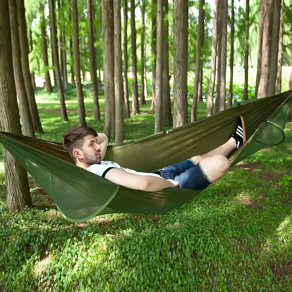 sleeping in hammock