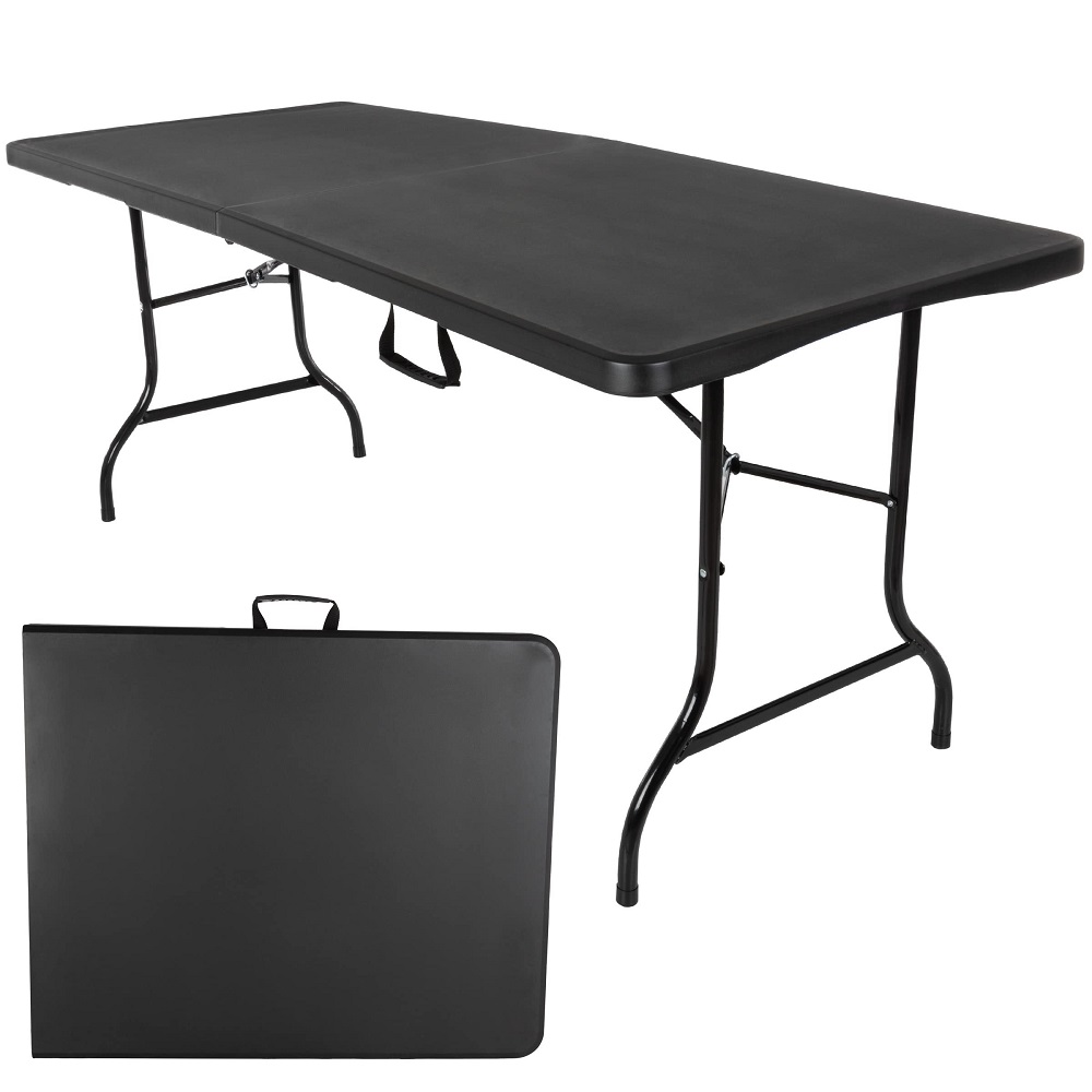 black folding table
